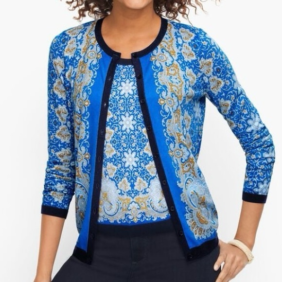 Talbots Breton Blue Charming Cardigan Women’s Size 2X Button Front Cotton Blend - Picture 1 of 8